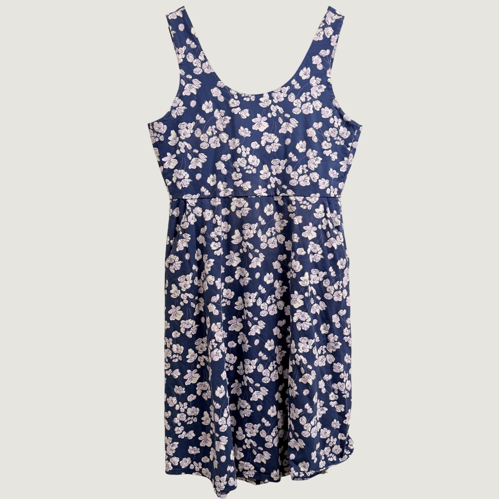 Pact Fit and Flare Tie Back Dress Casual Organic Cotton Womens XL Floral Pockets